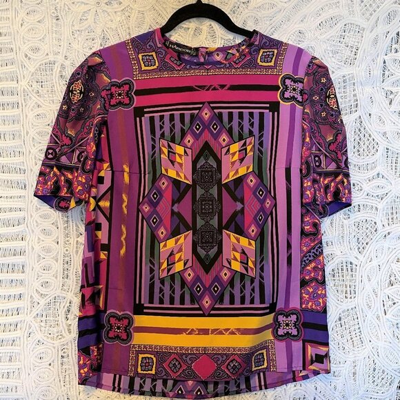 Vintage 80s Tribal Blouse from West Germany Purple - M - Picture 9 of 14